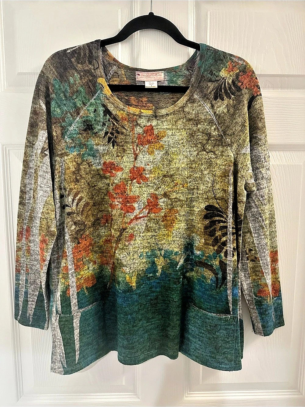 J.McLaughlin Floral Long Sleeve Tunic in Green & Gray Size Large Like New